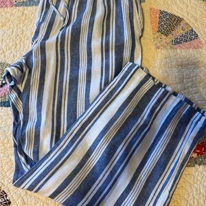 Blue and White Striped Linen Pants